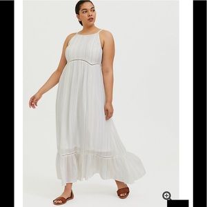 Torrid WHITE STRIPE GAUZE SHIRRED HEM MAXI DRESS